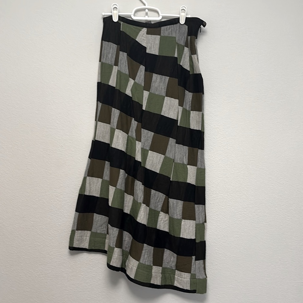 Yohji Yamamoto patch worked wool skirt